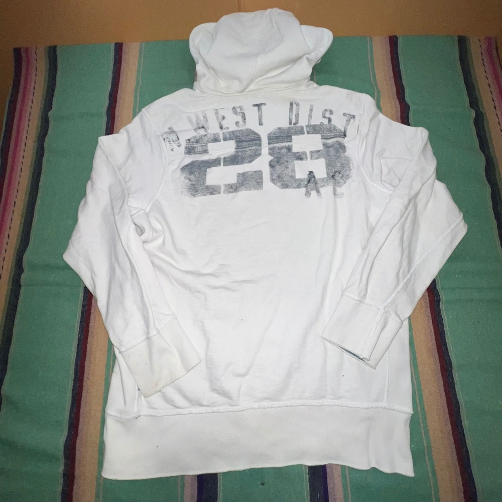American Eagle Hoodie Mens Large White Distressed Graphic Pullover AY67